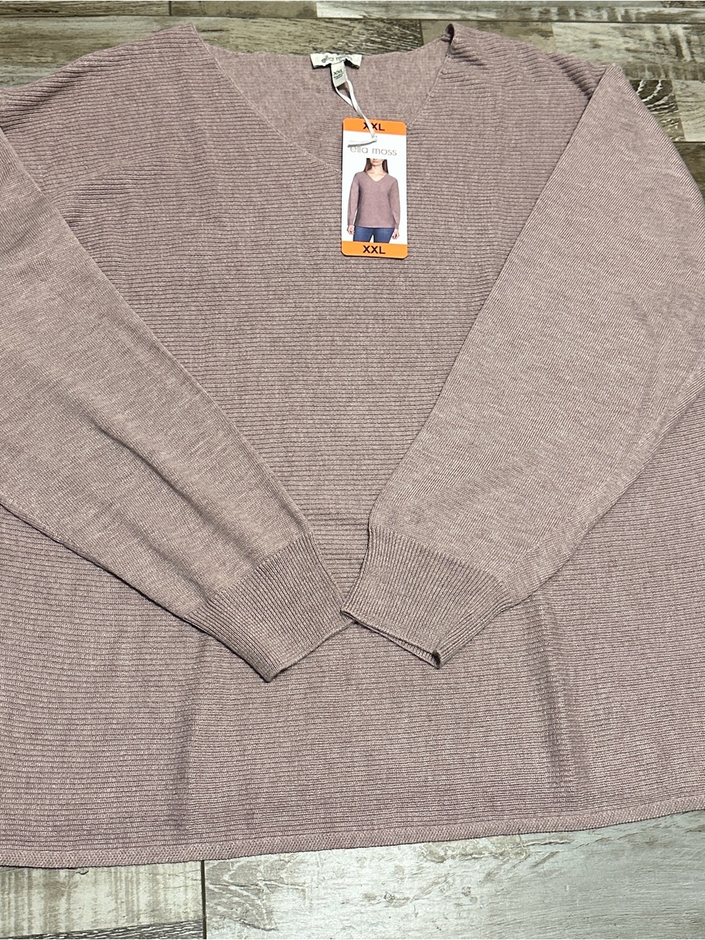 Ella Moss V-Neck Sweater in Dusty Mauve Pink